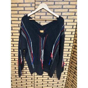 POL Black Multi Color Fring V Neck Sweater Size Medium